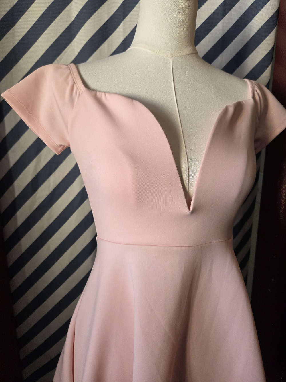 Forever 21 Soft Pink Fit-and-Flare Dress with Plunging V-Neck
